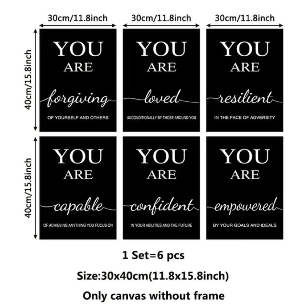 Wall inspirational words on canvas material 6pk